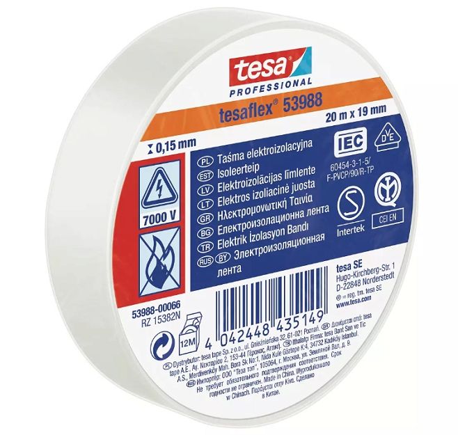 TAŚMA IZOLACYJNA BIAŁA tesa® Professional 53988 PVC 19mmx20m