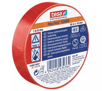 TAŚMA IZOLACYJNA CZERWONA PVC tesa® Professional 53988 19mm x 20m