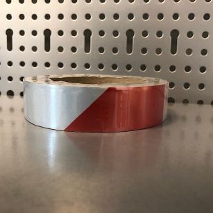 TAŚMA ODBLASKOWA OSTRZEGAWCZA BIAŁO CZERWONA 25mm X 10m  REFLECTA