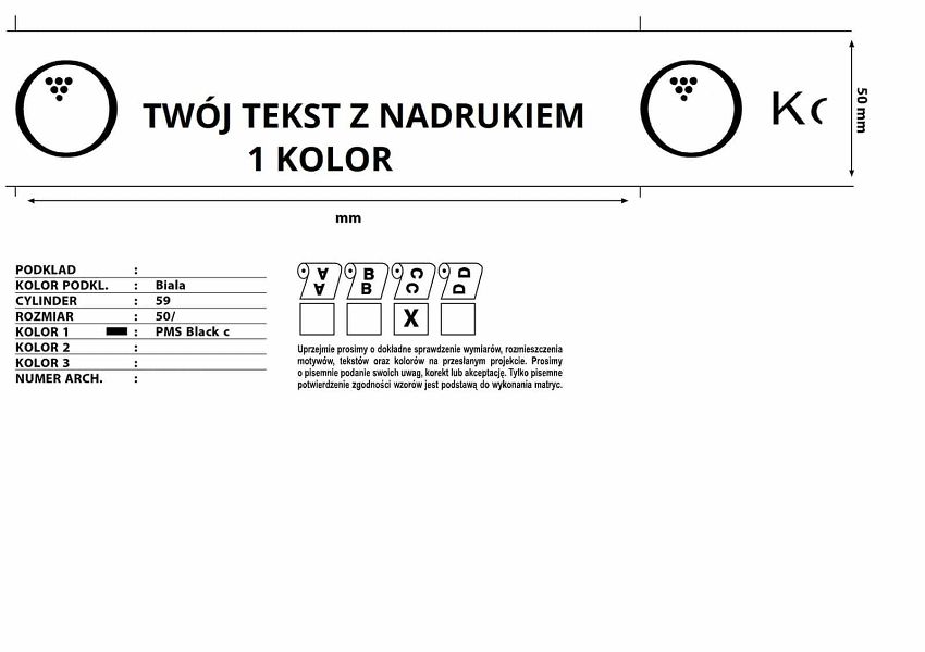 TAŚMA OPAKOWANIOWA Z NADRUKIEM 1 KOLOR 48mm X 60m KAUCZUK SZTUCZNY